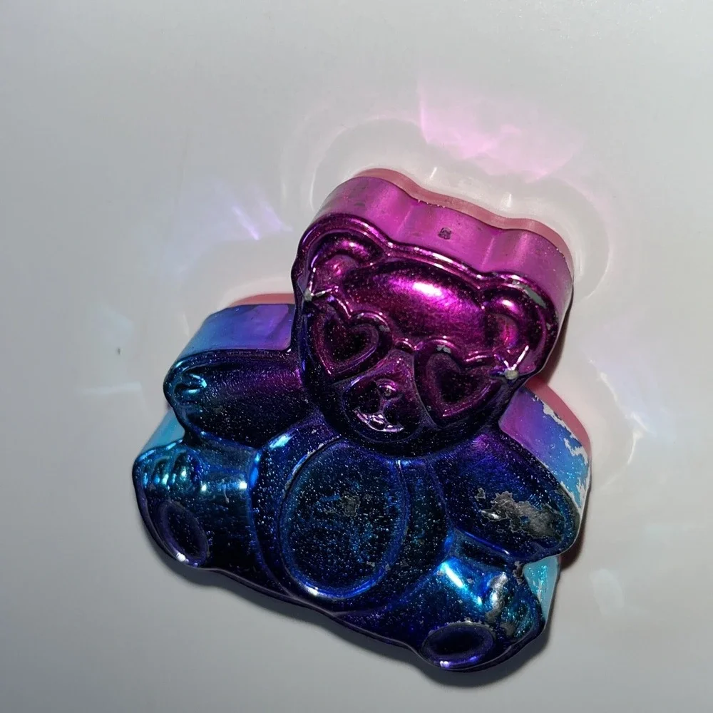 Vintage Lisa Frank Bear Pencil Sharpener Blue Purple Pink Taiwan Metallic